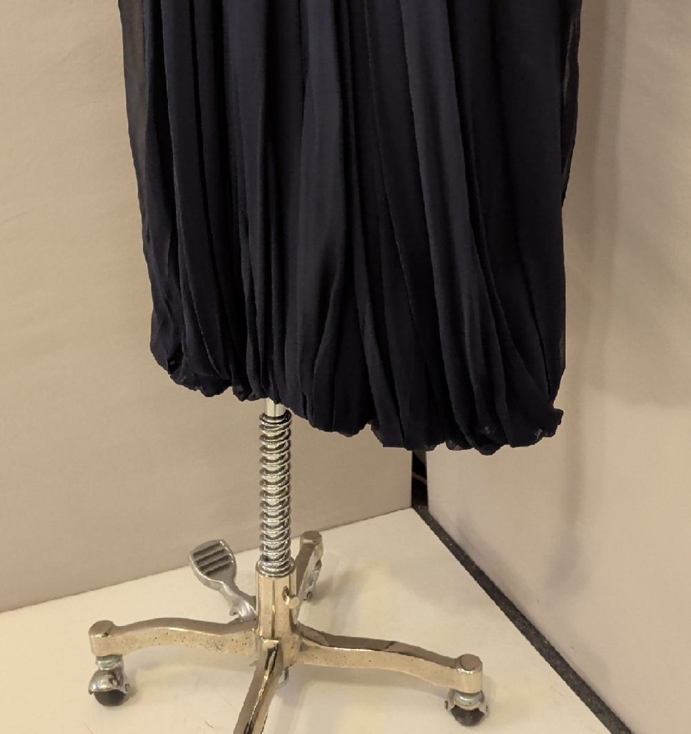 40s 50s Elegant Navy Sheer Lace Yoke Chiffon Drapef Bubble Hem Cocktail Dress - Picture 7 of 16